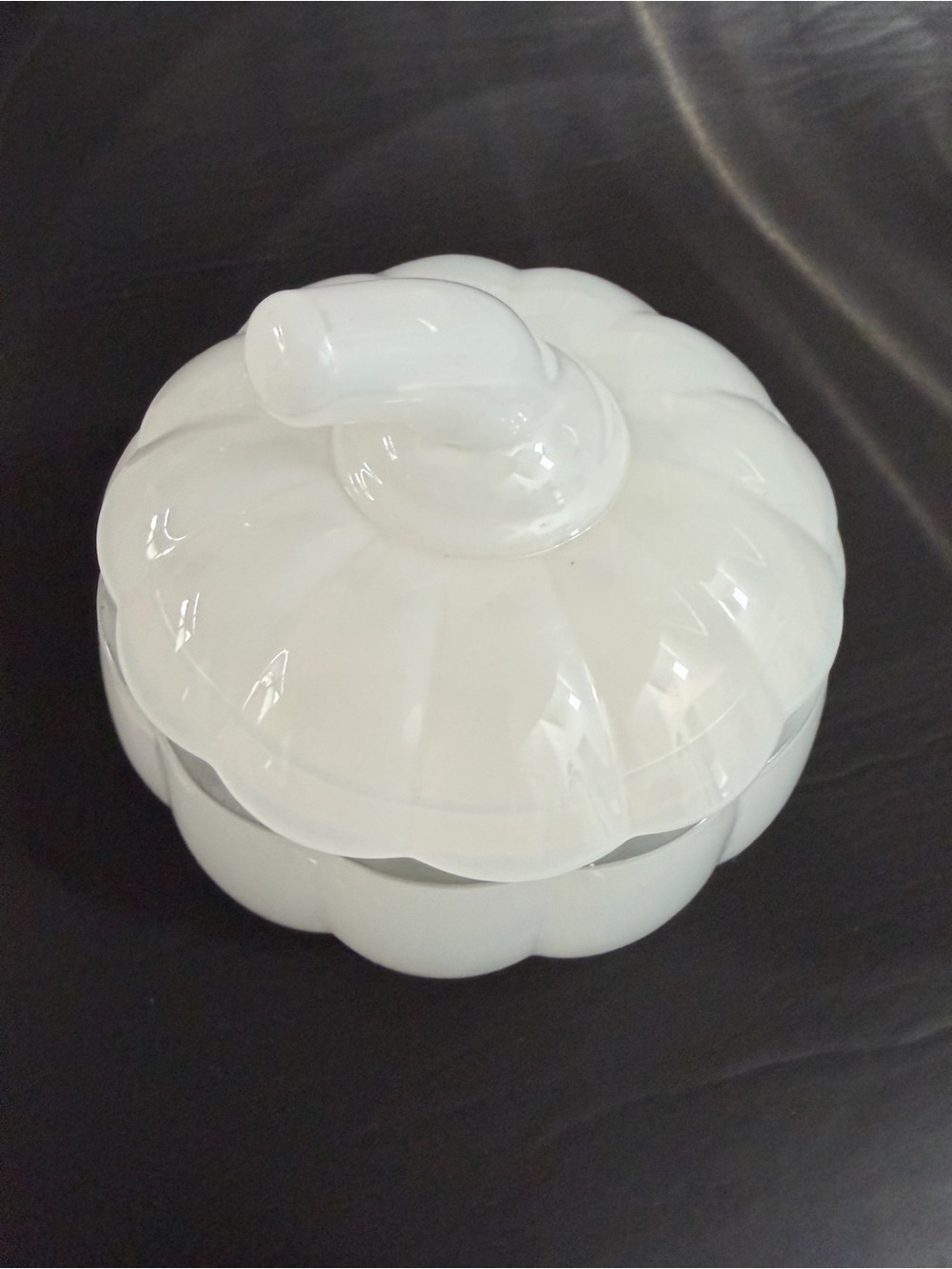 White Candle in Glass Pumpkin Dish with Lid Fall decoration